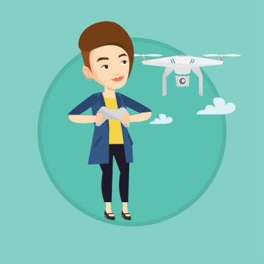 Kadın uçan uçak vektör çizim.