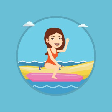 Bir muz tekne sürme turist illüstrasyon vektör.