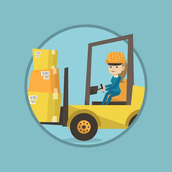 Κίνηση φορτίου από περονοφόρο όχημα εργάτης αποθήκης. — Διανυσματικό Αρχείο