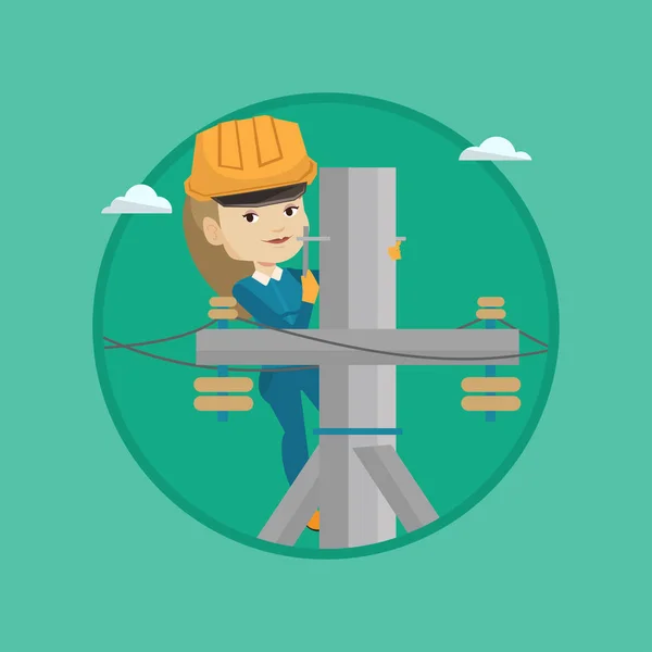 Electrician working on electric power pole. — Stock Vector