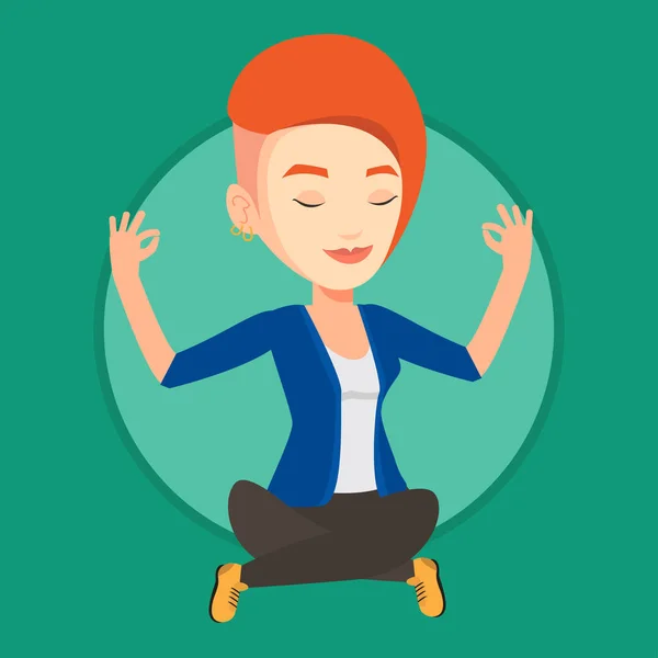 Mujer de negocios meditando en posición de loto . — Vector de stock