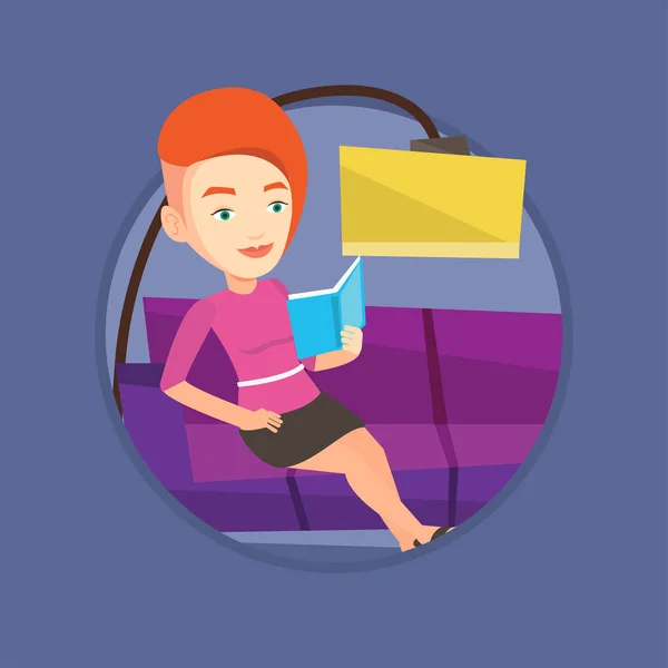 Woman reading book on sofa vector illustration. — Stock Vector