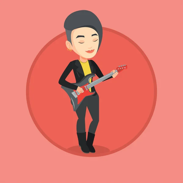 Woman playing electric guitar vector illustration. — Stock Vector