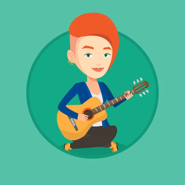 Mujer tocando la guitarra acústica vector ilustración . — Archivo Imágenes Vectoriales