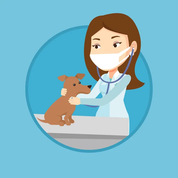 Veterinario examinando perro vector ilustración . — Vector de stock