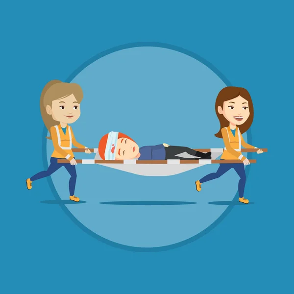 Emergency doctors carrying woman on stretcher. — Stock Vector