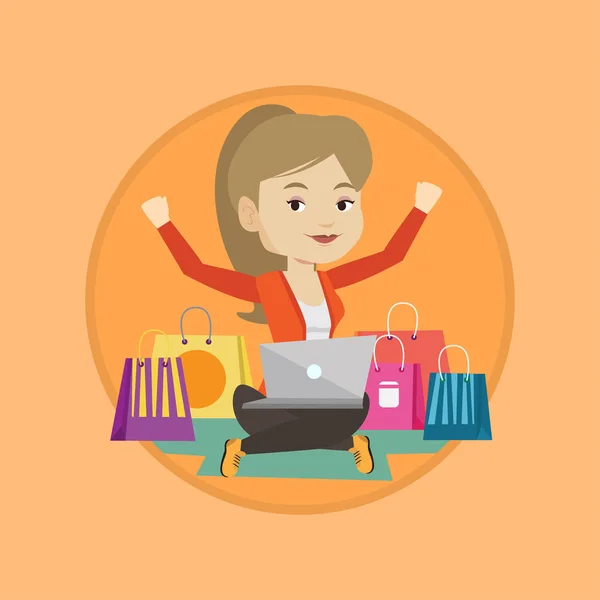 Mujer compras ilustración vector en línea . — Vector de stock