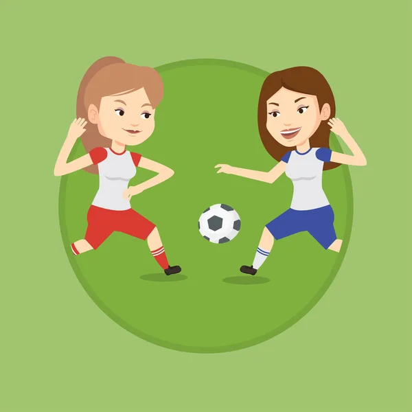 Két női futball játékosok küzdenek labda. — Stock Vector