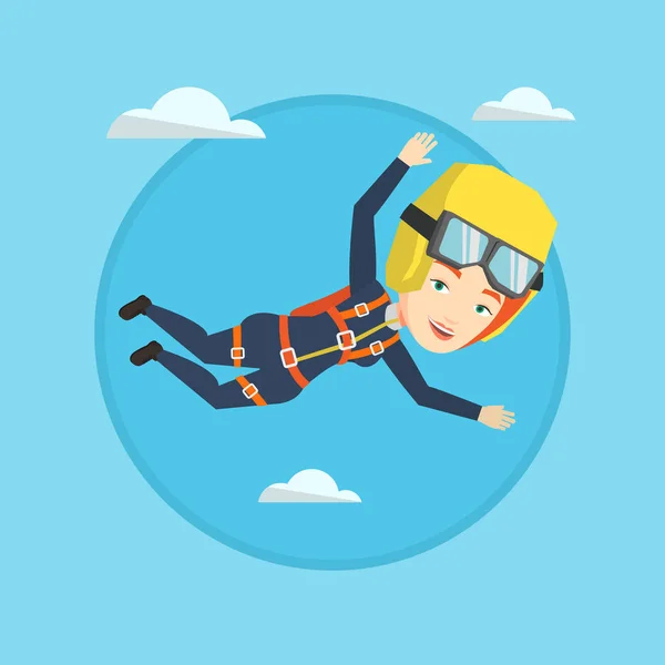 Salto paracadutista caucasico con paracadute . — Vettoriale Stock