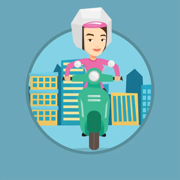 Женщина на скутере в городе. — стоковый вектор