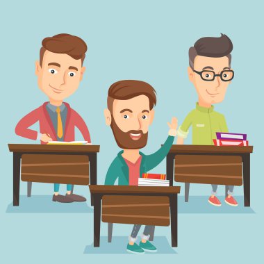 Öğrenci el bir cevap için sınıf yetiştirme.