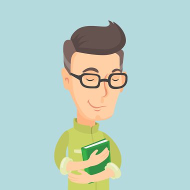 Onun kitap vektör Illustration sarılma öğrenci.