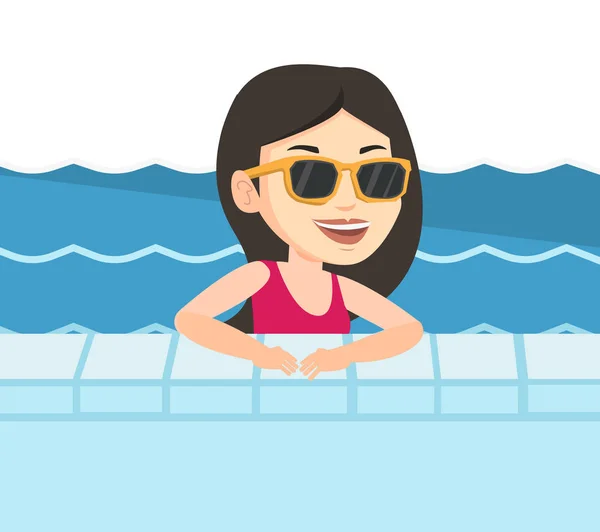 Smiling young woman in swimming pool. — Stock Vector