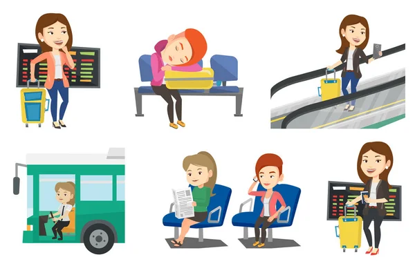 Transportation vector set with people traveling. — Stock Vector