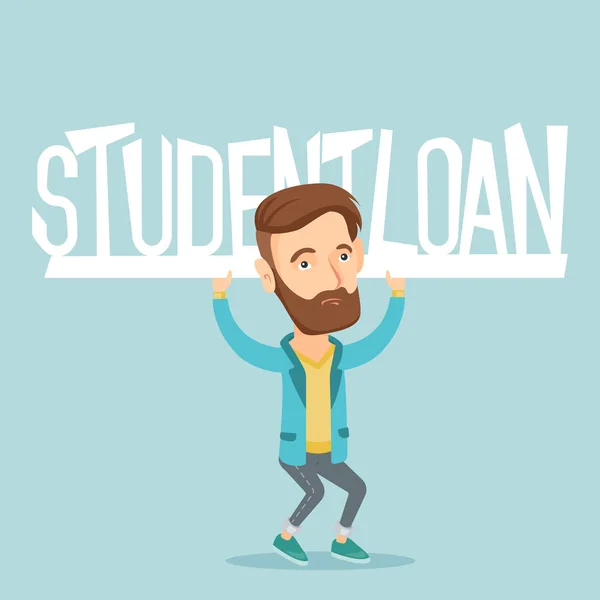 Jonge man teken van student lening bedrijf. — Stockvector