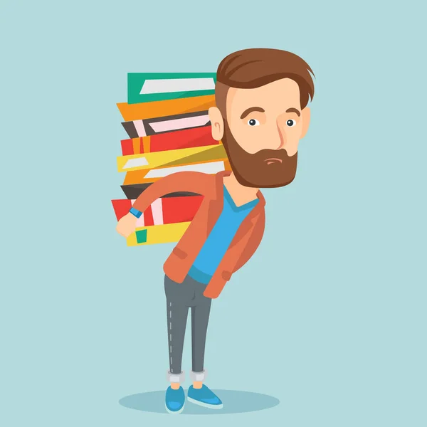 Student with pile of books vector illustration. — Stock Vector
