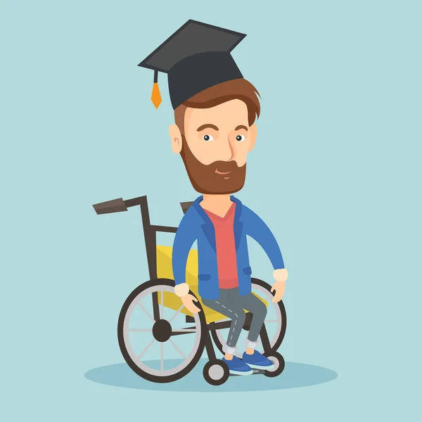 Graduado sentado en silla de ruedas vector ilustración — Vector de stock