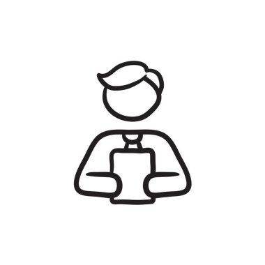 Dijital tablet kroki simgesi tutan adam.