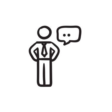 İşadamı ile bir konuşma kare kroki simgesi.