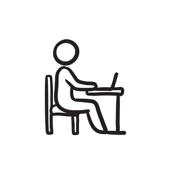 Empresario trabajando en icono de boceto portátil . — Vector de stock