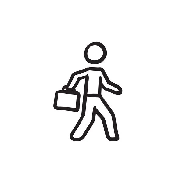 Empresário andando com ícone de esboço de pasta . —  Vetores de Stock