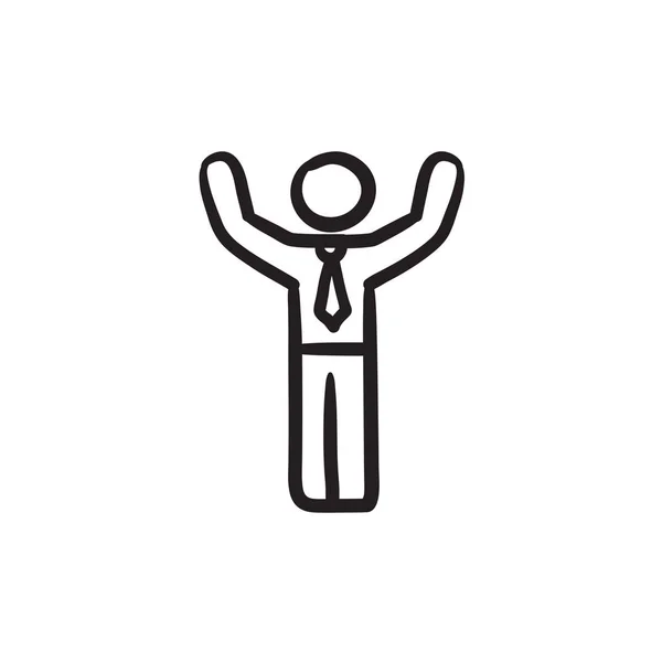 Man met opgeheven armen schets pictogram. — Stockvector