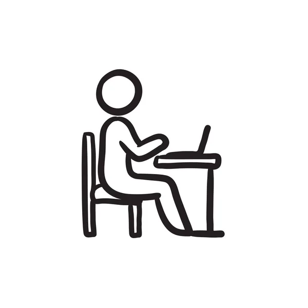 Zakenman die werken op het pictogram van de schets van laptop. — Stockvector