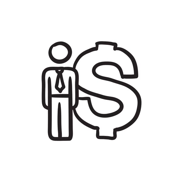 Businessman stands near dollar symbol sketch icon. — Stock Vector