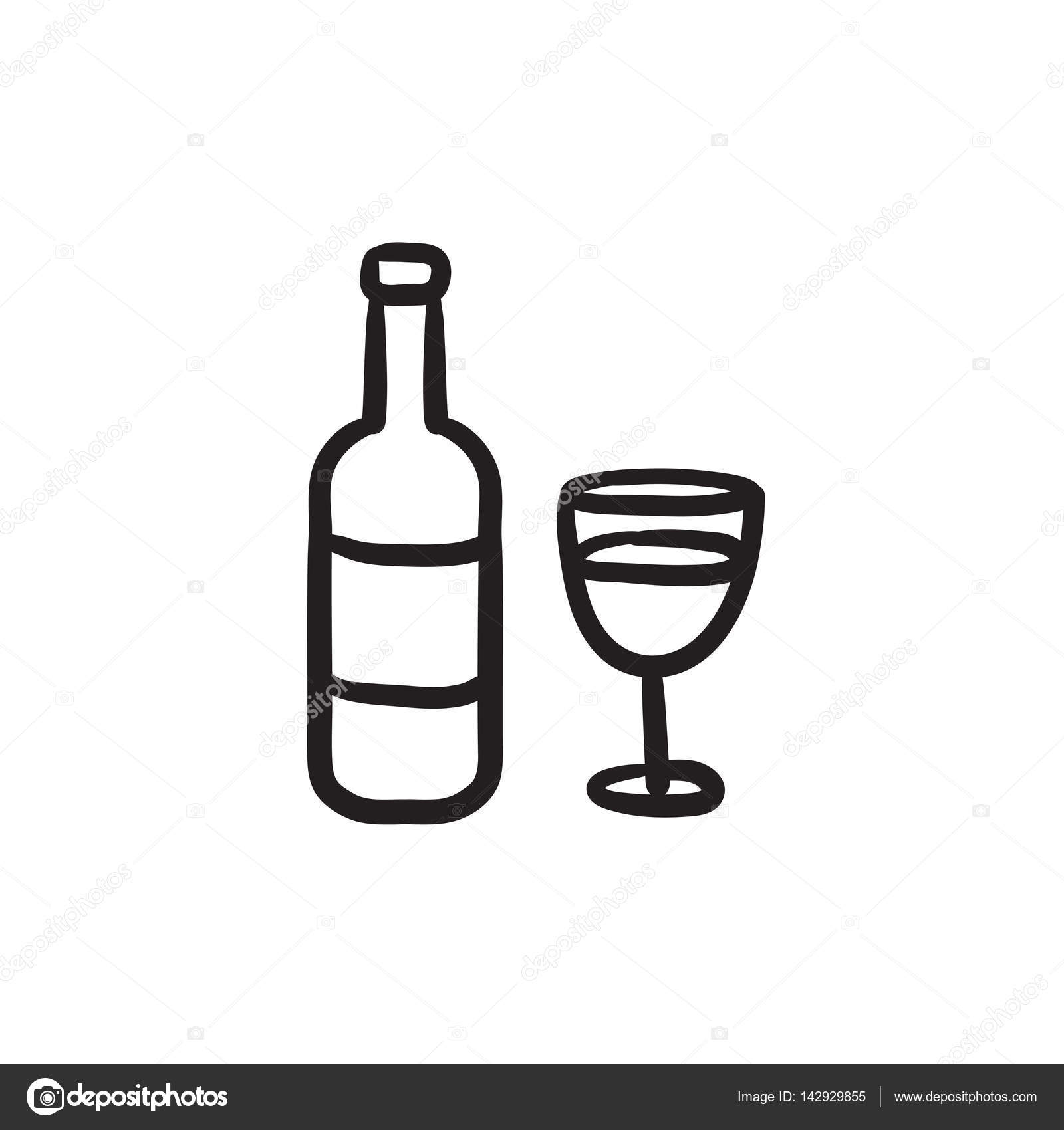 Flasche Wein Skizze Symbol. lizenzfreie