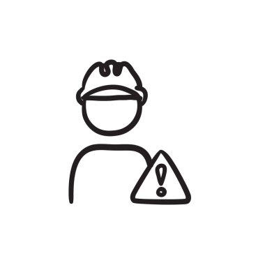 İşçi ile uyarı işareti kroki simgesi.