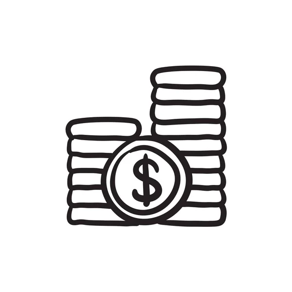 Dollar coins sketch icon. — Stock Vector