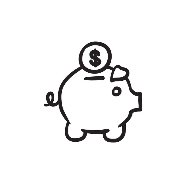 Piggy bank with dollar coin sketch icon. — Stock Vector