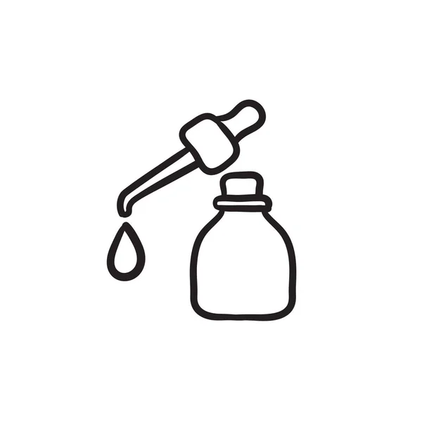 Bottle of essential oil and pipette sketch icon. — Stock Vector