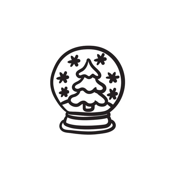 Bola de nieve con árbol de navidad icono de boceto . — Vector de stock