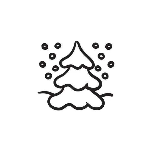 Juletræ dækket med sne skitse ikon . – Stock-vektor