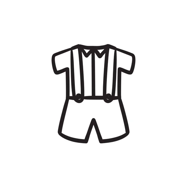 Camisa de bebé y pantalones cortos con tirantes icono de boceto . — Vector de stock