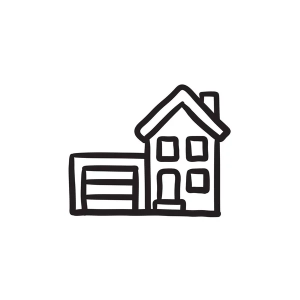 Huis met garage schets pictogram. — Stockvector