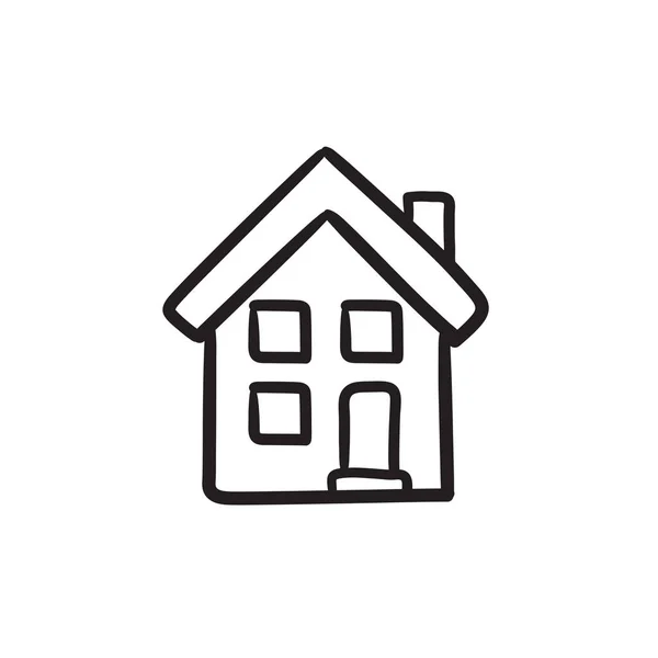 Icono de boceto de casa unifamiliar de dos pisos . — Vector de stock