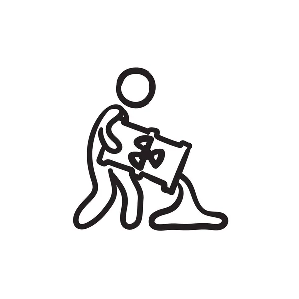 Man met olie vat schets pictogram. — Stockvector