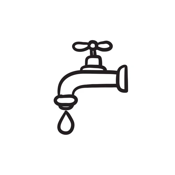 Faucet with water drop sketch icon. — Stock Vector