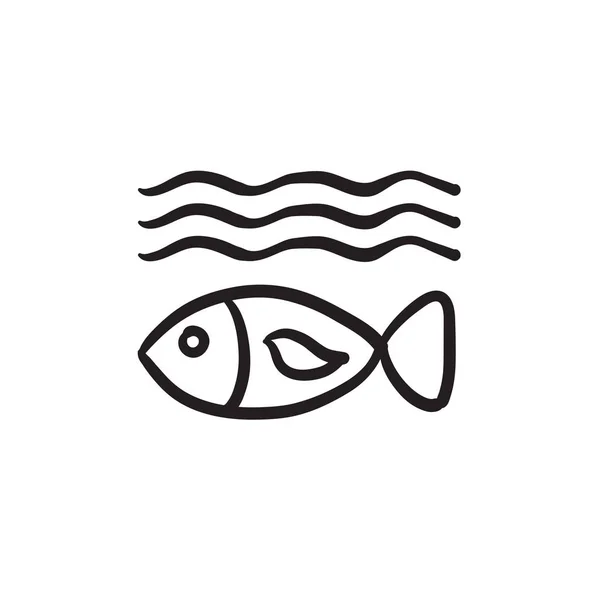 Fish under water sketch icon. — Stock Vector