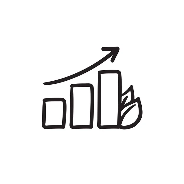Gráfico de barras con icono de boceto de hoja . — Vector de stock