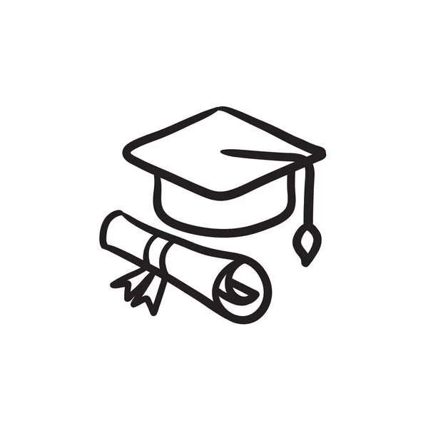 Graduation cap met papier scroll sketch pictogram. — Stockvector