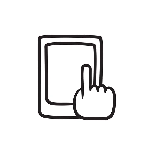 Finger zeigt auf Tablet-Skizze-Symbol. — Stockvektor