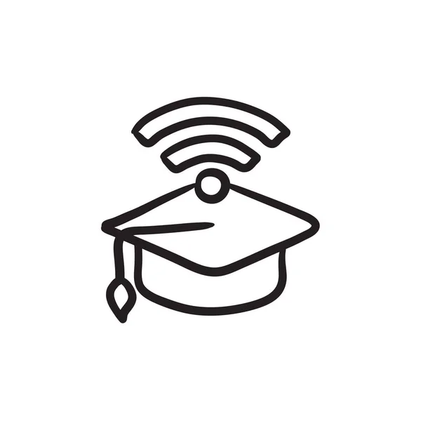 Capa de graduação com ícone de esboço de sinal wi-fi . —  Vetores de Stock