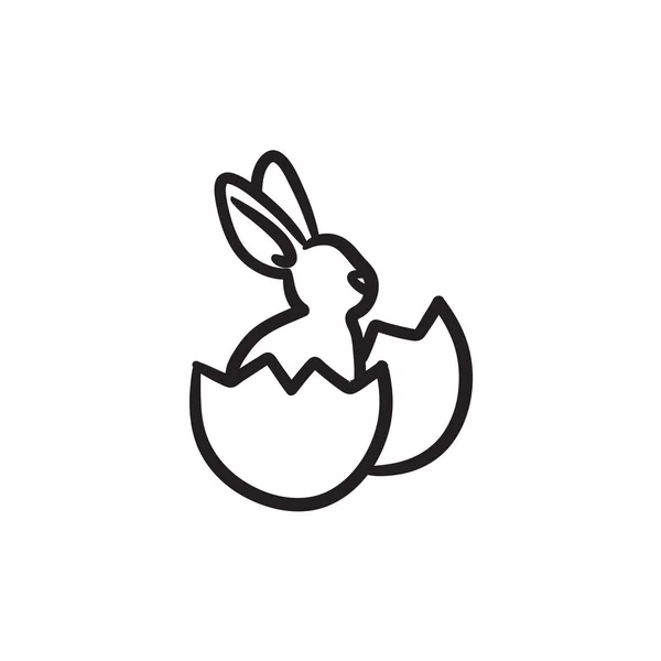 Easter bunny sitting in egg shell sketch icon. — Stock Vector