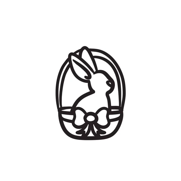 Пасхальный кролик сидит в корзине иконка эскиза . — стоковый вектор