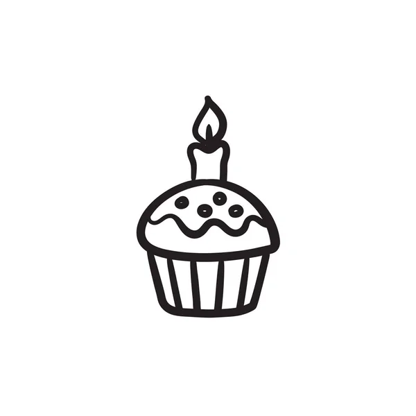 Pasen cupcake met kaars schets pictogram. — Stockvector