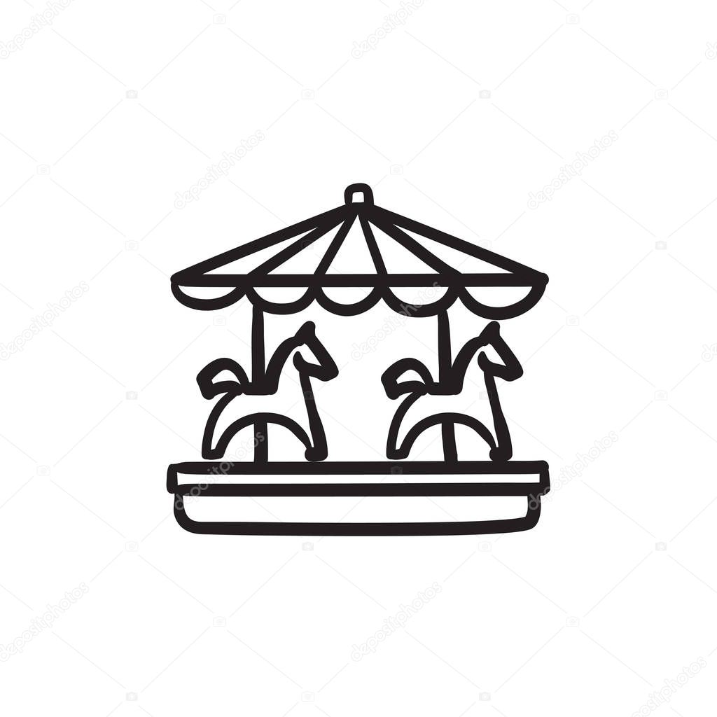 Merry-go-round with horses sketch icon.