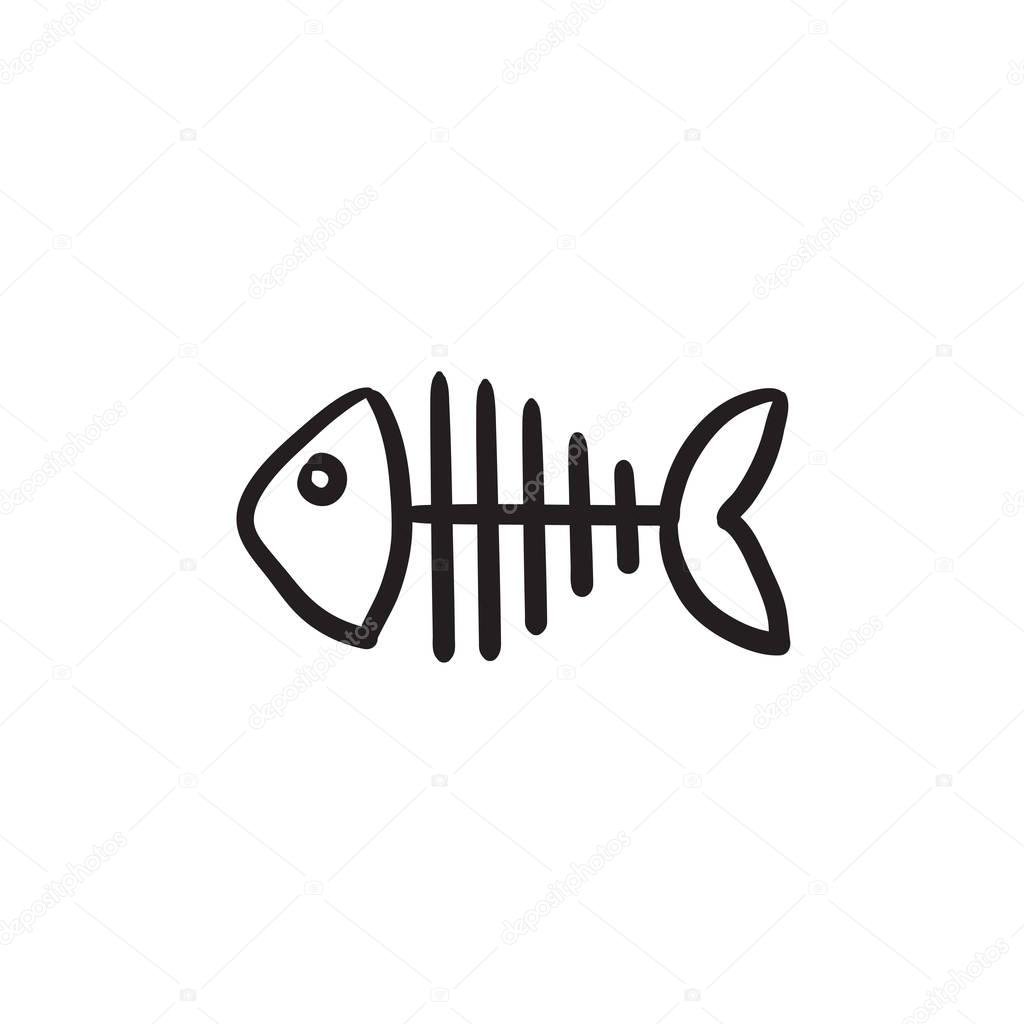 Fish skeleton sketch icon.